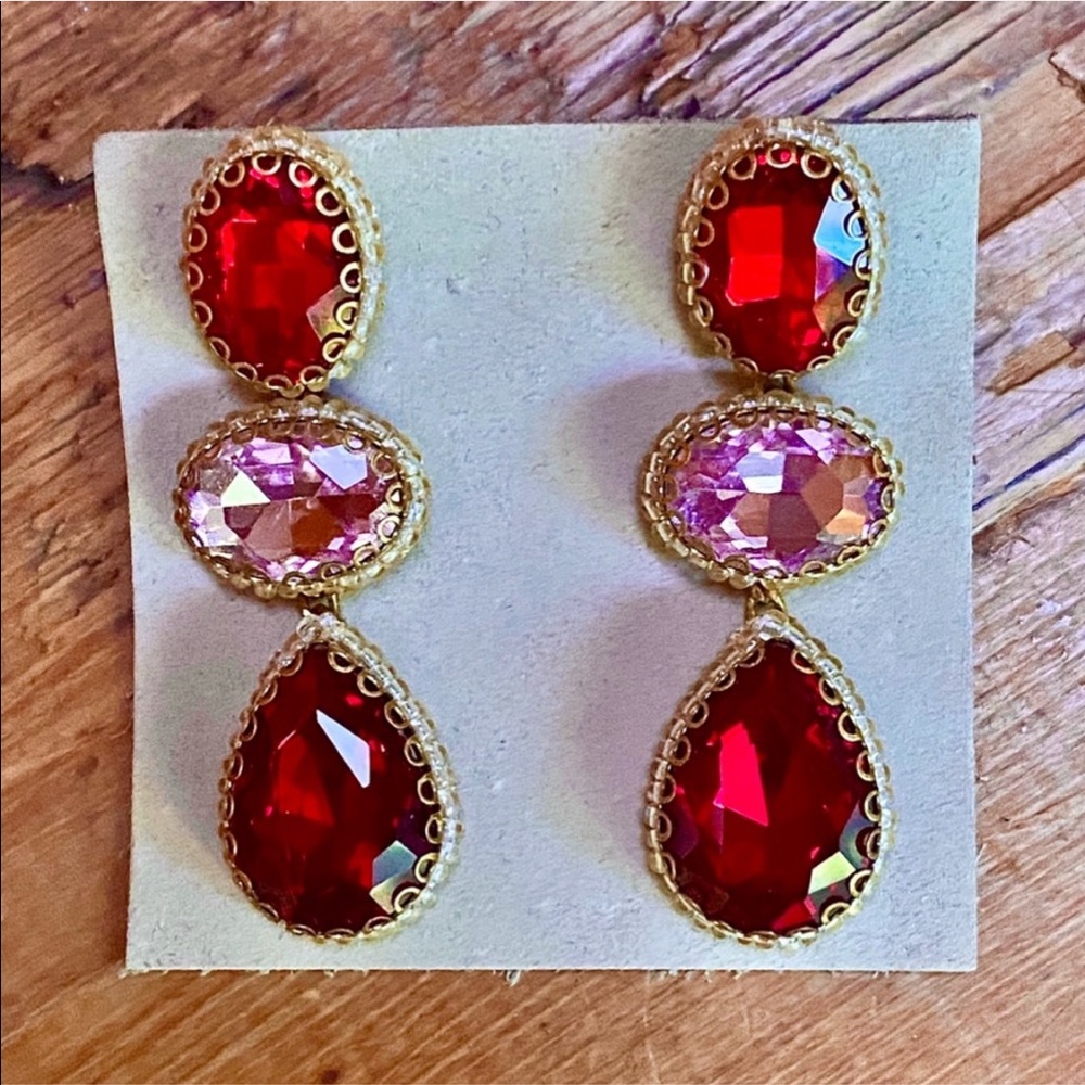 NWT Anthropologie Deepa Beaded Red & Pink Crystal Chandeliers - Picture 8 of 10